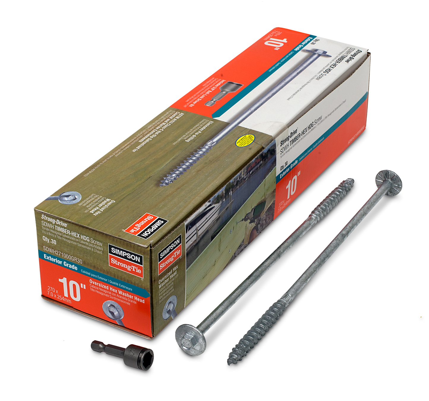 Simpson Strong-Tie SDWH271000GR30 Strong-Drive® SDWH™ TIMBER-HEX HDG Screw — 0.276 in. x 10 in. 3/8 Hex (30-Qty)