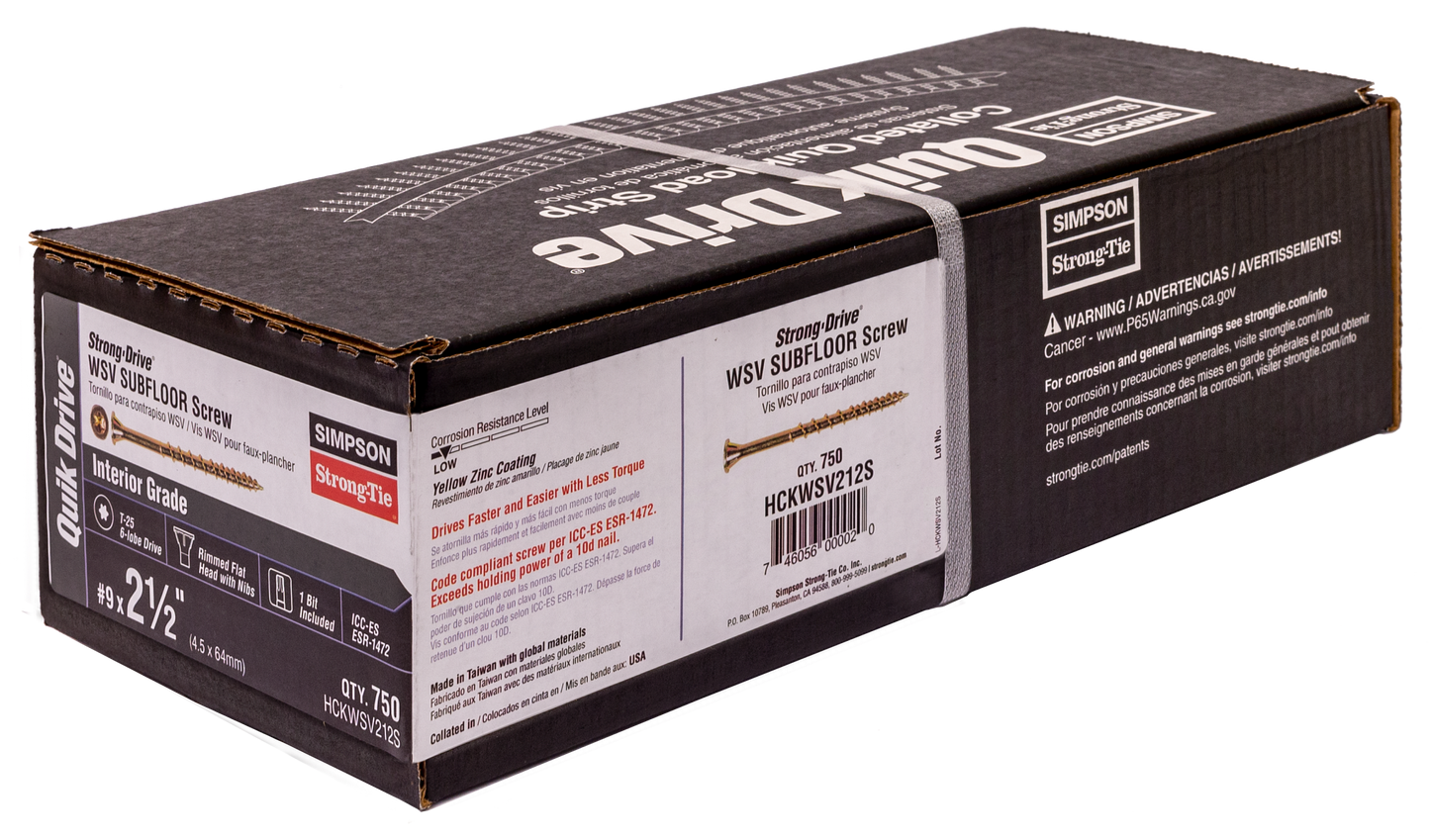 Simpson Strong-Tie HCKWSV212S Strong-Drive® WSV SUBFLOOR Screw (Collated) — #9 x 2-1/2 in. T25, Yellow Zinc (750-Qty)