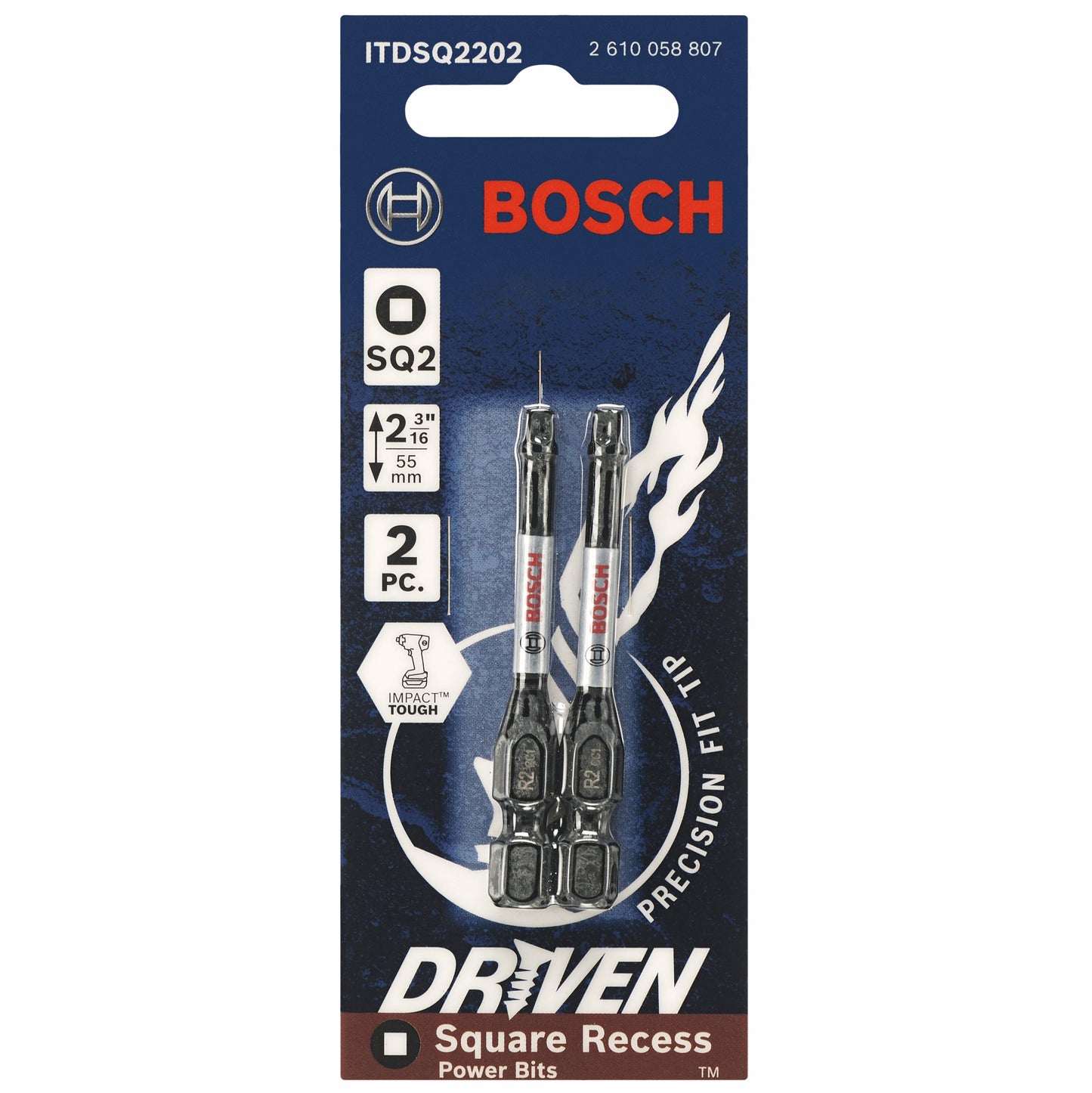 BOSCH ITDSQ2202 - Juego de 2 brocas de inserción cuadradas de impacto de 2 pulg. con accionamiento n.° 2