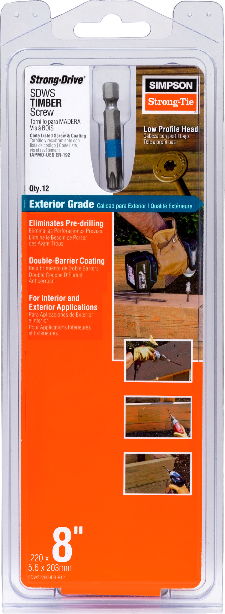 Simpson Strong-Tie SDWS22800DB-R12 Strong-Drive® SDWS™ TIMBER Screw (Exterior Grade) — 0.220 in. x 8 in. T40, Tan (12-Qty) (Pack of 5)