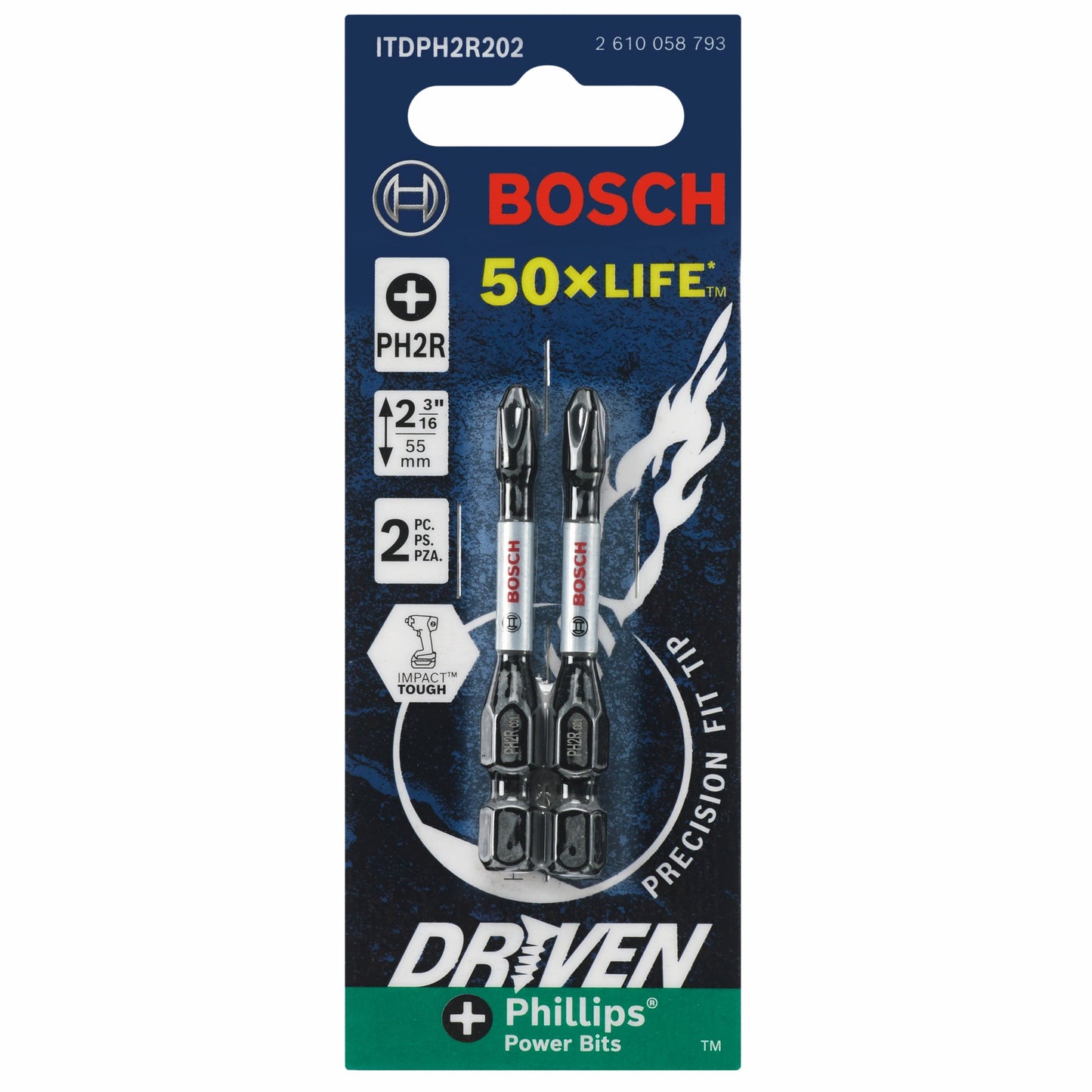 Puntas de impacto Phillips® n.° 2R (reducidas) BOSCH ITDPH2R202 (2 piezas, 2 pulg.)