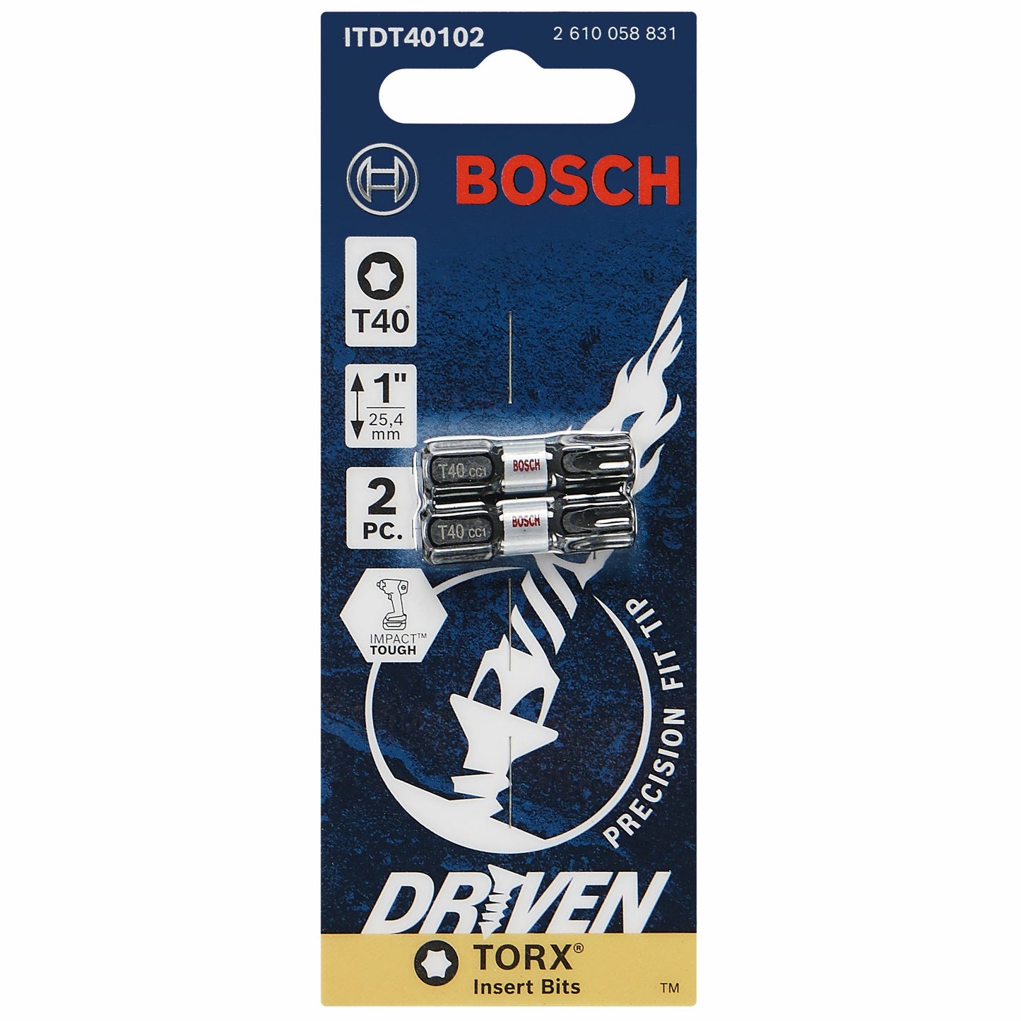 BOSCH ITDT40102 2 piezas de puntas de inserción Torx® n.° 40 de impacto de 1 pulg. con accionamiento