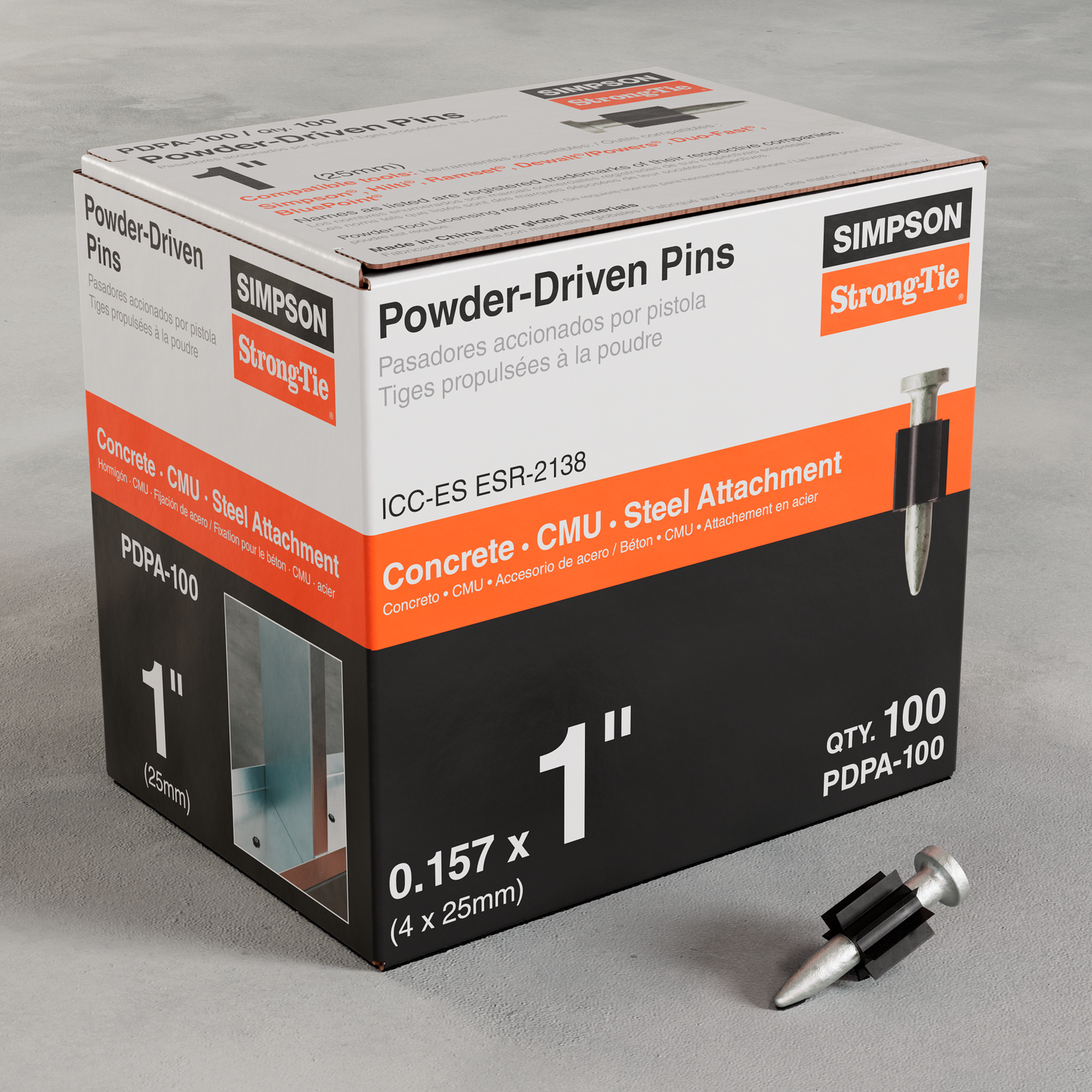 Simpson Strong-Tie PDPA-100 PDPA .157 in. x 1 in. Powder-Actuated Pin (100-Qty) (Pack of 10)