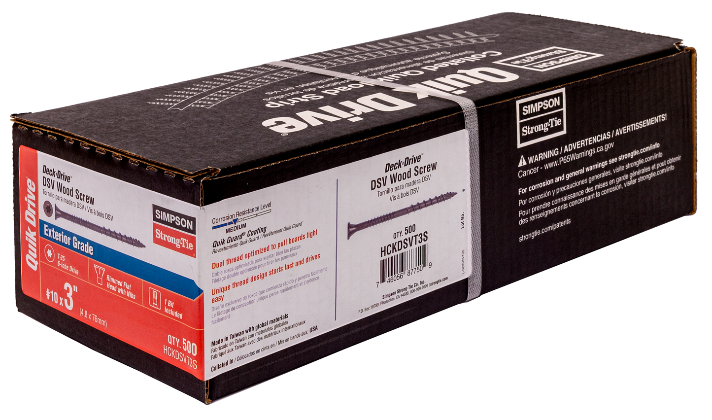 Simpson Strong-Tie HCKDSVT3S Deck-Drive™ DSV WOOD Screw (Collated) — #10 x 3 in. T25 6-Lobe, Tan (500-Qty) (Pack of 176)