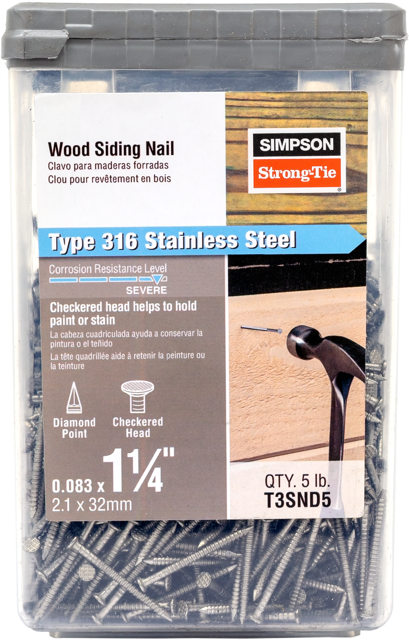 Simpson Strong-Tie T3SND5 Wood Siding Nail — 1-1/4-in. x .083-in. Type 316 Stainless Steel (5 lb.)