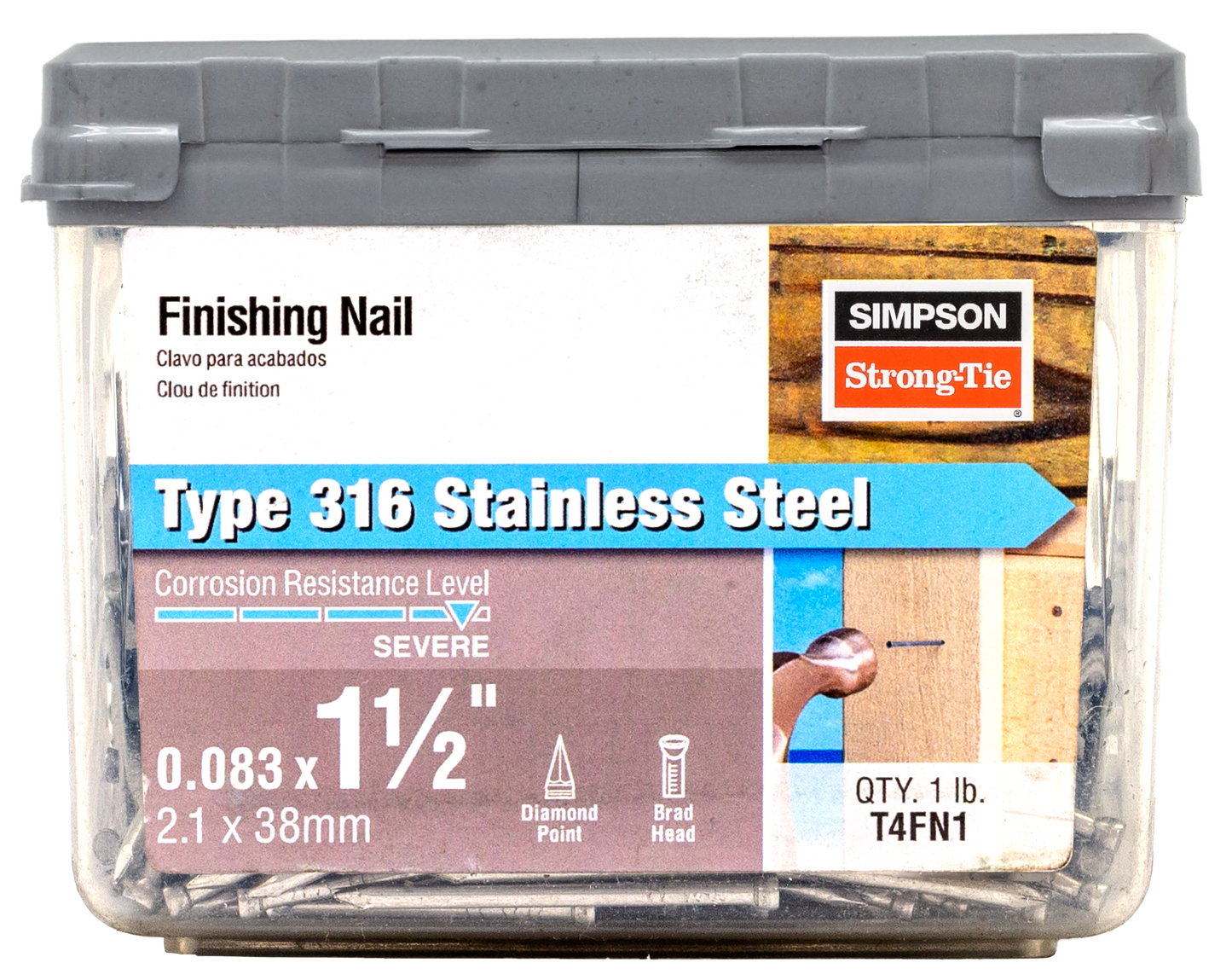 Simpson Strong-Tie T4FN1 Finishing Nail — 1-1/2-in. x .083-in. Type 316 Stainless Steel (1 lb.)