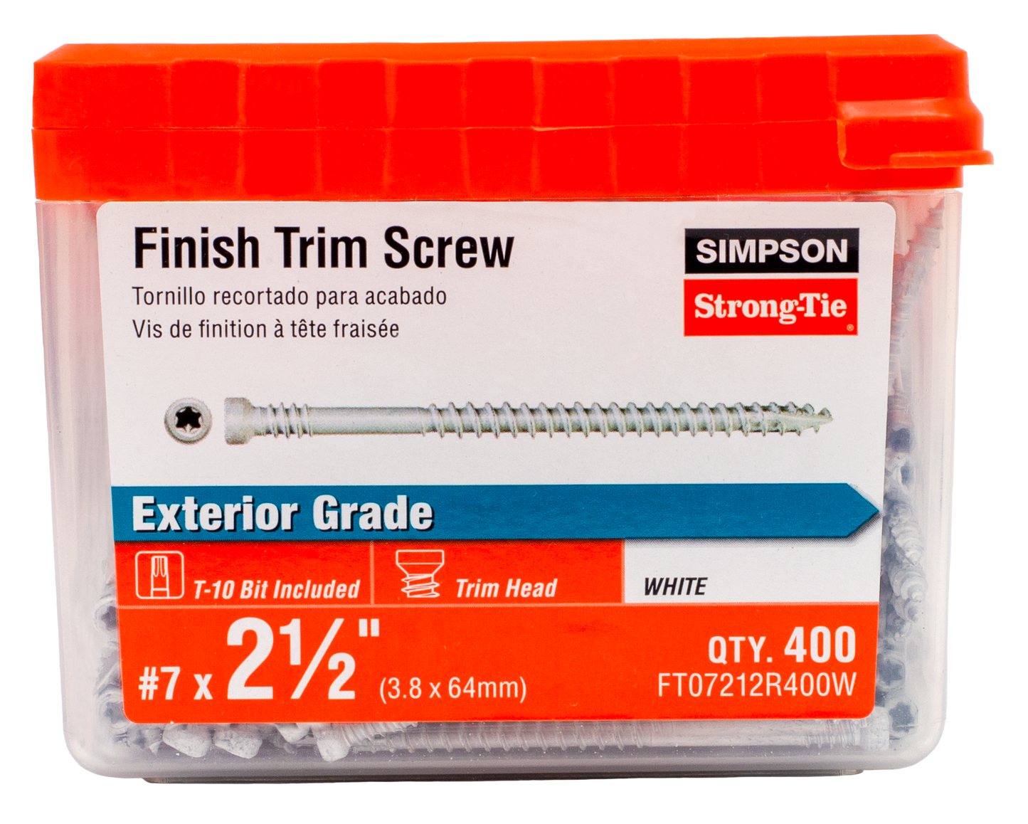 Simpson Strong-Tie FT07212R400W Finish Trim Screw — #7 x 2-1/2 in. T10, Trim-Head, Quik Guard®, White (400-Qty)