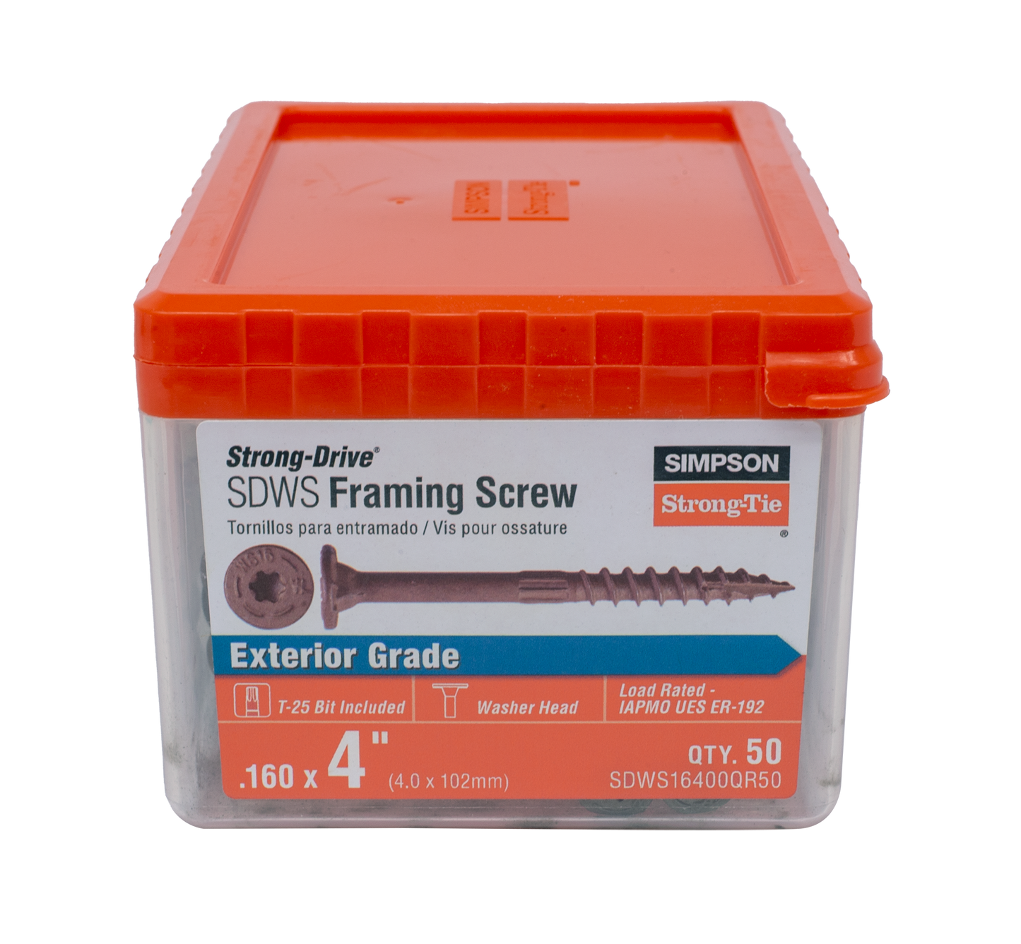 Simpson Strong-Tie SDWS16400QR50 Strong-Drive® SDWS™ FRAMING Screw — 0.160 in. x 4 in. T25, Quik Guard®, Tan (50-Qty) (Pack of 6)