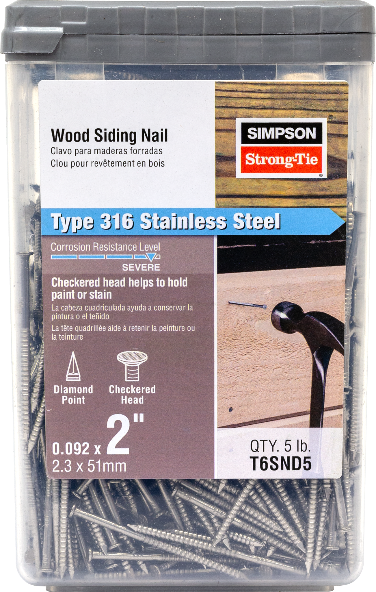 Simpson Strong-Tie T6SND5 Wood Siding Nail — 2 in. x .092 in. Type 316 Stainless Steel (5 lb.) (Pack of 6)