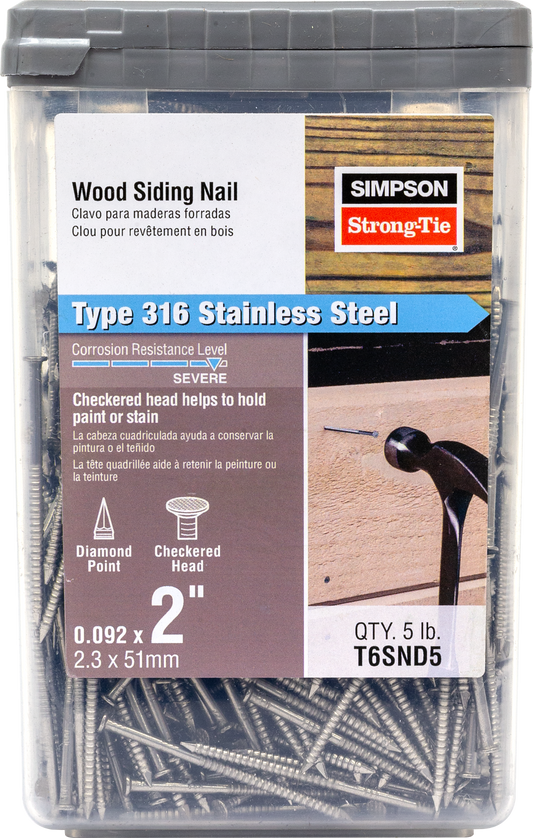 Simpson Strong-Tie T6SND5 Wood Siding Nail — 2 in. x .092 in. Type 316 Stainless Steel (5 lb.)