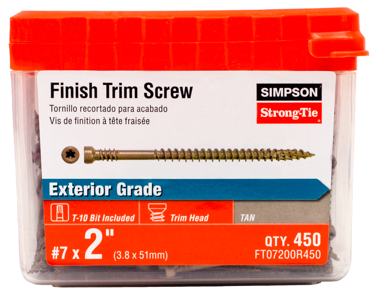 Simpson Strong-Tie FT07200R450 Finish Trim Screw — #7 x 2 in. T10, Trim-Head, Quik Guard®, Tan (450-Qty) (Pack of 6)