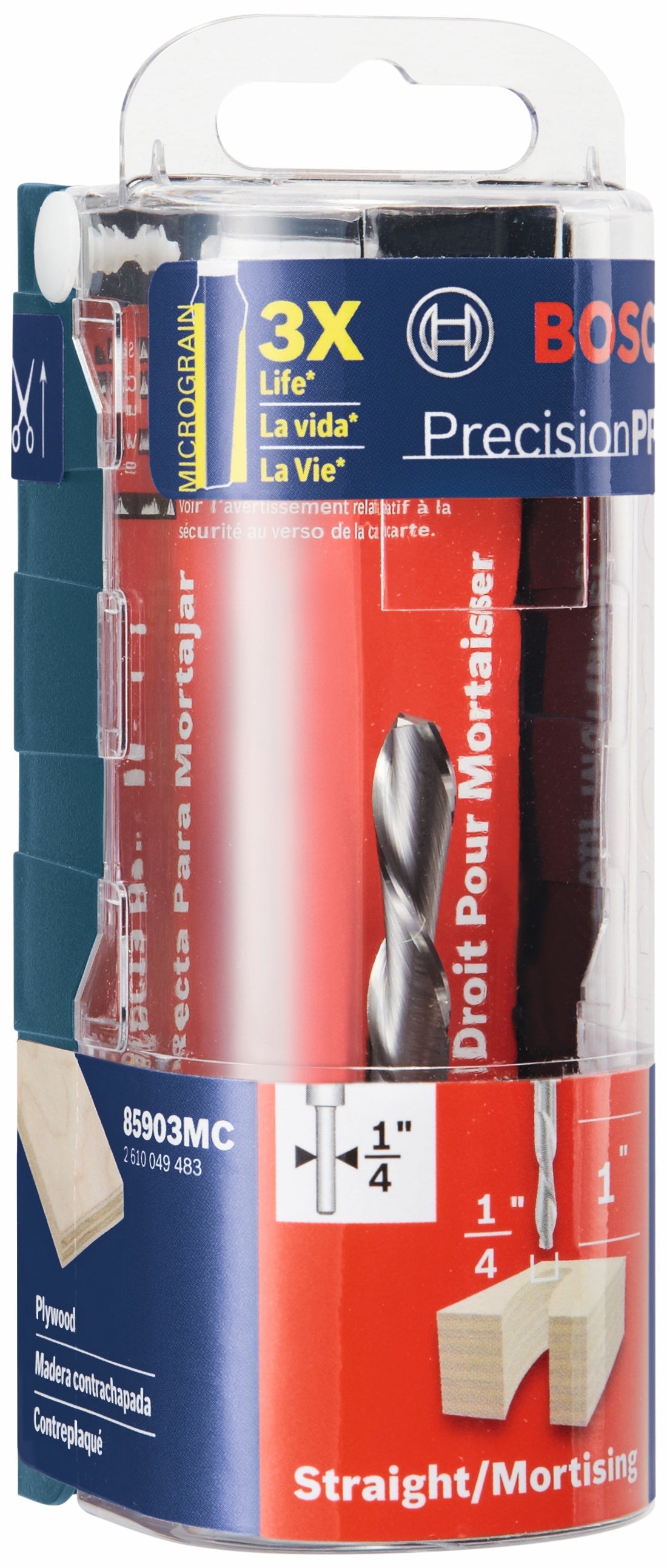 Broca fresadora espiral de corte descendente de doble flauta de carburo sólido BOSCH 85903MC de 1/4 pulg. x 1 pulg.