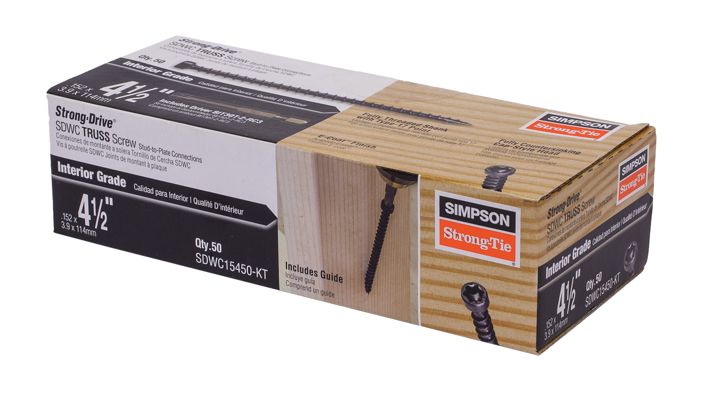 Simpson Strong-Tie SDWC15450-KT Strong-Drive® SDWC® TRUSS Screw — .155 in. x 4-1/2 in. T30 6-Lobe E-coat®, Black (50-Qty) (Pack of 720)