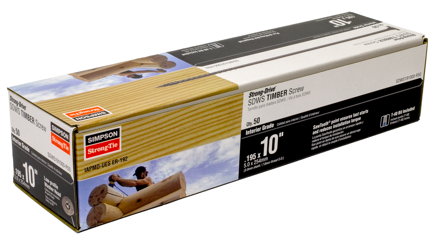 Simpson Strong-Tie SDWS191000-R50 Strong-Drive® SDWS™ TIMBER Screw (Interior) — 0.195 in. x 10 in. E-coat® (50-Qty) (Pack of 240)