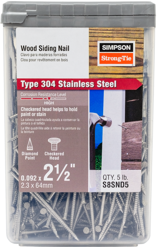 Simpson Strong-Tie S8SND5 Wood Siding Nail — 2-1/2-in. x .092-in. Type 304 Stainless Steel (5 lb.) (Pack of 300)