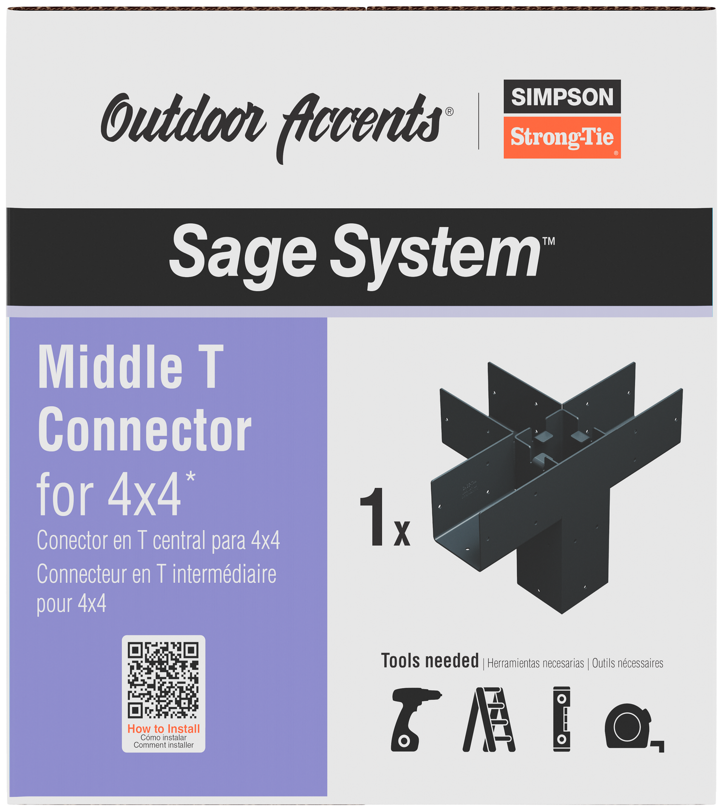 Simpson Strong-Tie SAGE-T44-KT1 Outdoor Accents® Sage System™ Black Powder-Coated Middle-T Connector for 4x4 with Screws (Pack of 48)