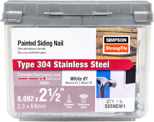 Simpson Strong-Tie S6SNDW1 Painted Siding Nail — 2 in. x .092 in. Type 304 Stainless Steel, White (1 lb.) (Pack of 10)