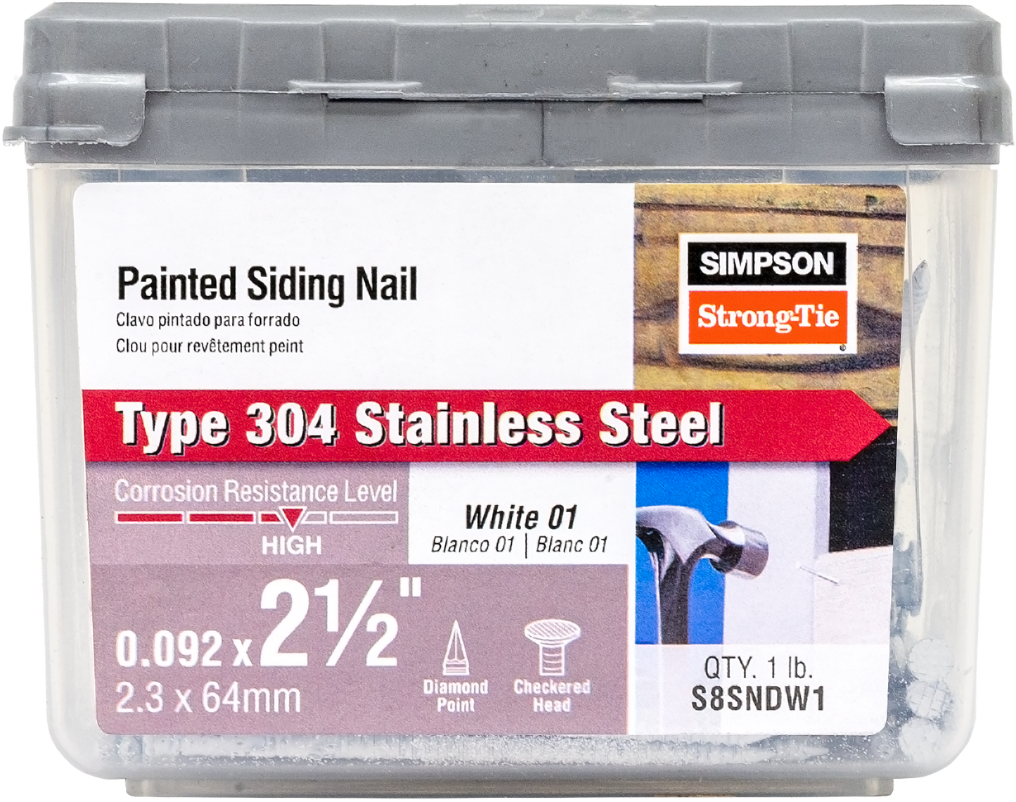 Simpson Strong-Tie S6SNDW1 Painted Siding Nail — 2 in. x .092 in. Type 304 Stainless Steel, White (1 lb.) (Pack of 800)