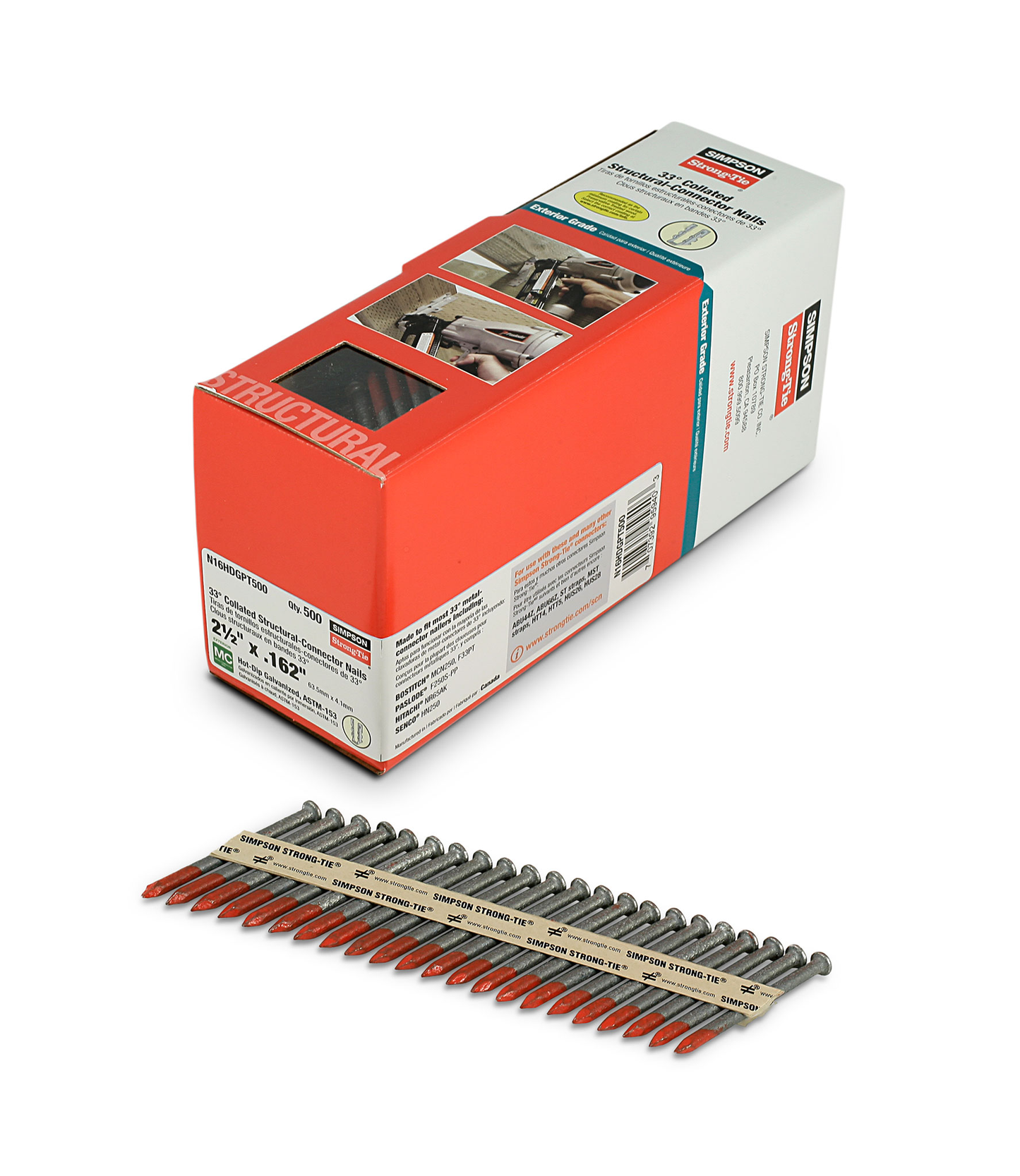 Simpson Strong-Tie N16HDGPT500 Strong-Drive® 33° SCN SMOOTH-SHANK CONNECTOR Nail — 2-1/2 in. x .162 in. HDG (500-Qty)