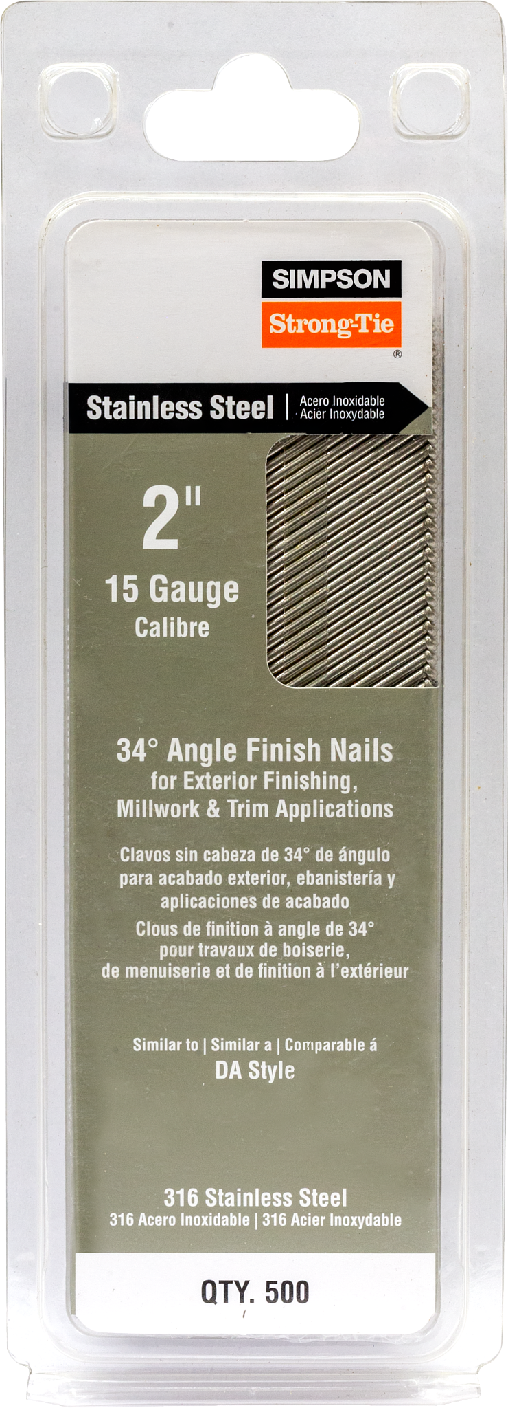 Simpson Strong-Tie T15N200SFB Tape Collation, DA-Style Angle, 15-Gauge Finishing Nail — 2 in. Type 316 (500-Qty) (Pack of 40)