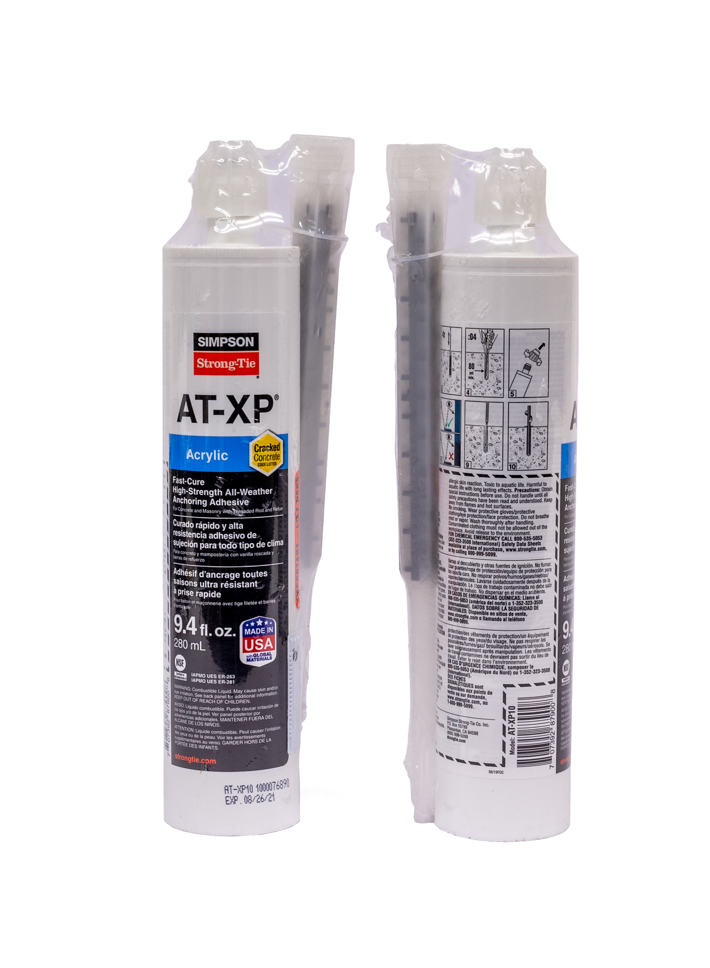 Simpson Strong-Tie AT-XP10 AT-XP® 9.4-oz. High-Strength Acrylic Anchoring Adhesive Cartridge w/ Nozzle (Pack of 6)