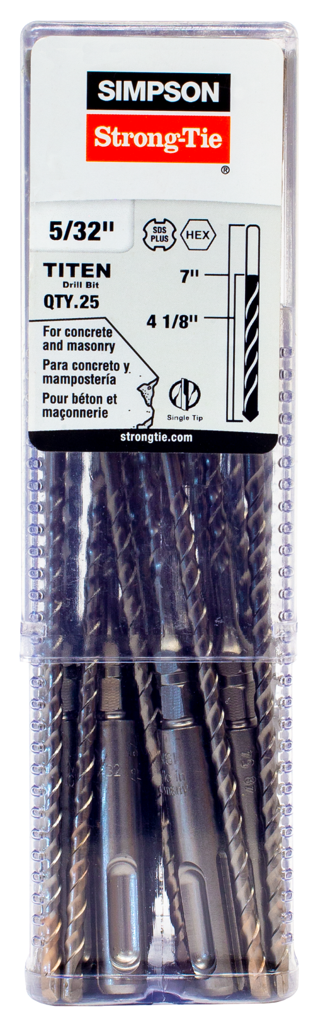 Simpson Strong-Tie MDPL01507H-R25 5/32 in. x 7 in. SDS-plus® Shank Titen Turbo™ Screw Drill Bit/Driver (25-Qty)