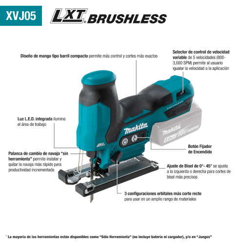 Makita XVJ05Z 18V LXT® Brushless Cordless Barrel Grip Jig Saw (Tool Only)