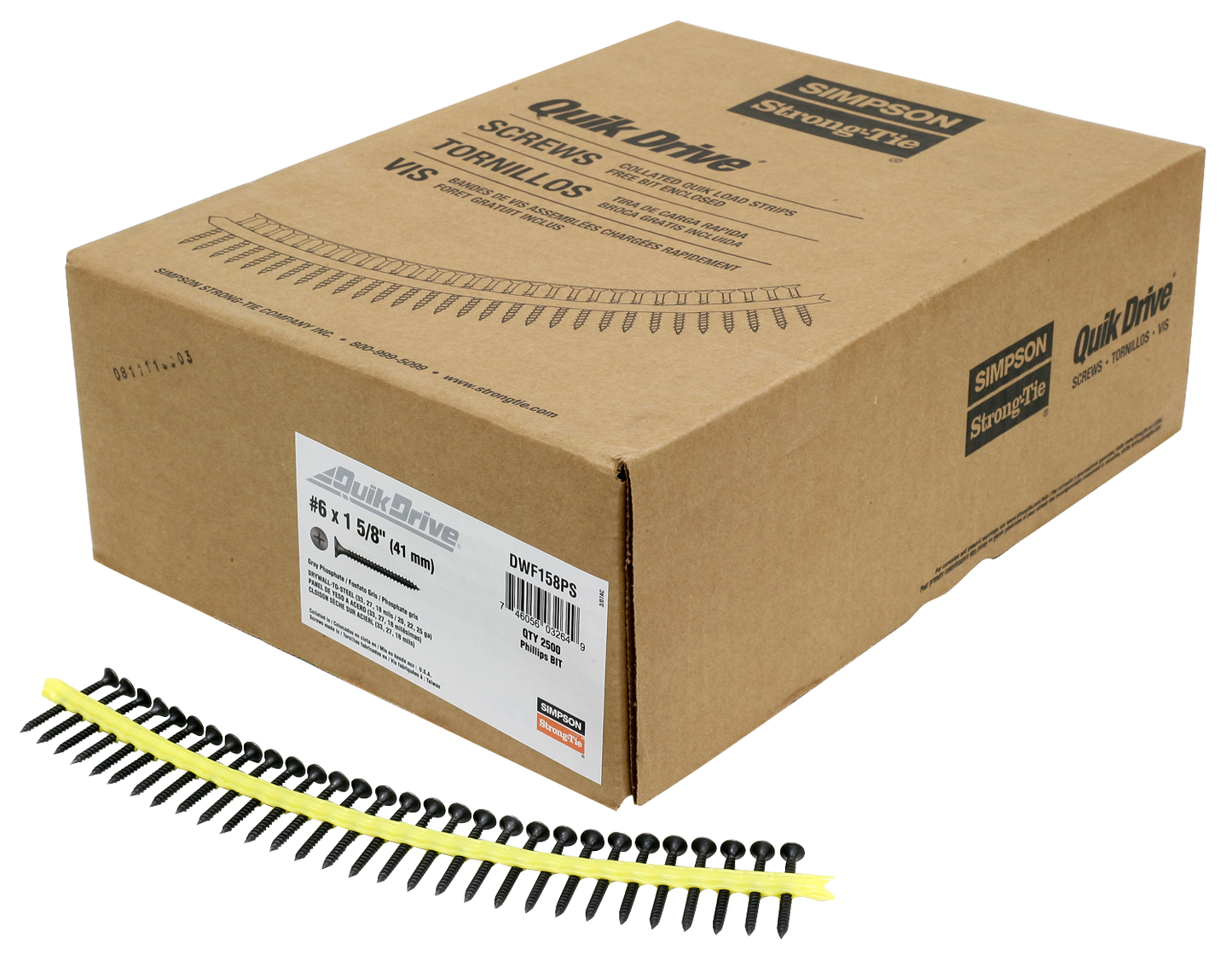 Simpson Strong-Tie DWF158PS DWF Drywall-to-CFS Screw (Collated) — #6 x 1-5/8 in. #2 Phillips Bugle Head (2500-Qty) (Pack of 100)