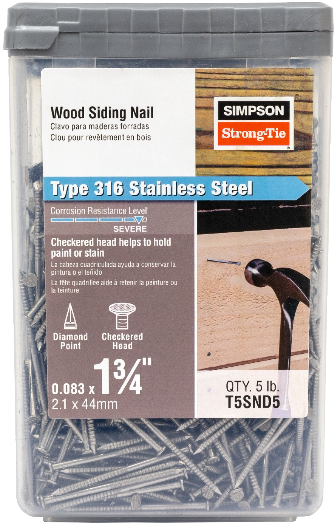 Simpson Strong-Tie T5SND5 Wood Siding Nail — 1-3/4 in. x .083 in. Type 316 Stainless Steel (5 lb.)