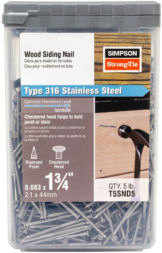 Simpson Strong-Tie T5SND5 Wood Siding Nail — 1-3/4 in. x .083 in. Type 316 Stainless Steel (5 lb.) (Pack of 6)