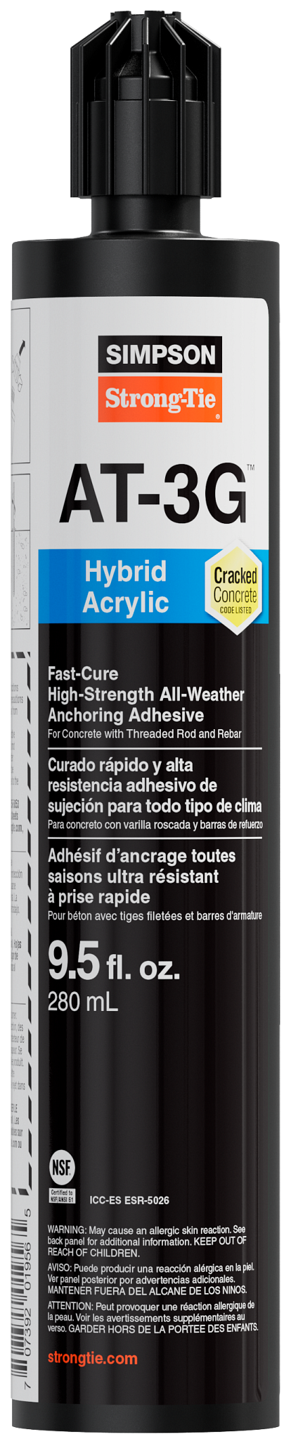 Simpson Strong-Tie AT3G10 AT-3G™ 9.5-oz. High-Strength Acrylic Anchoring Adhesive Cartridge w/ Nozzle (Pack of 6)