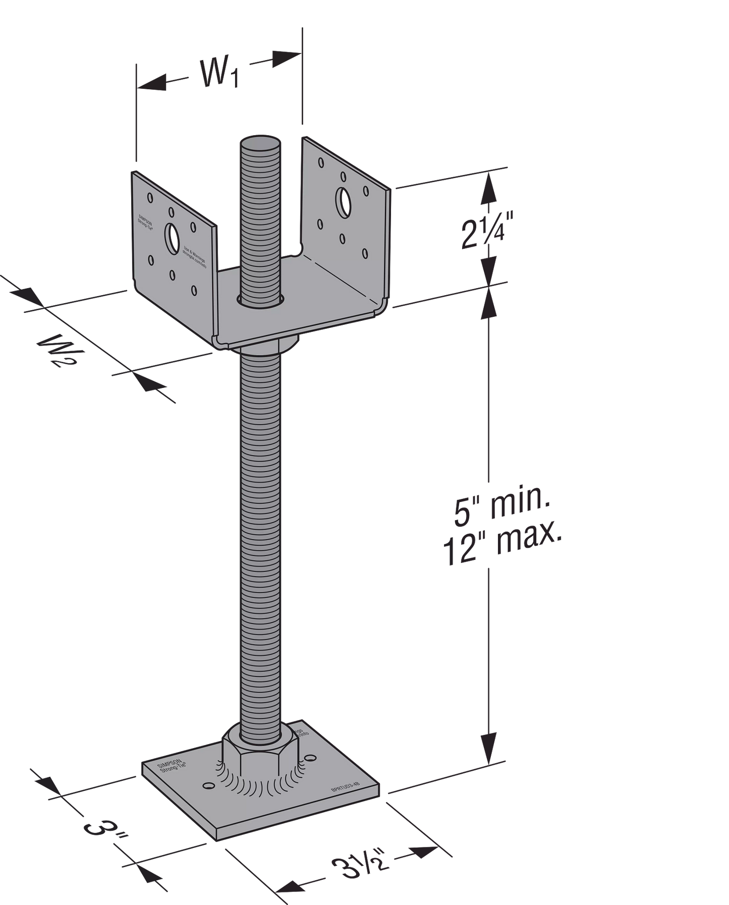 Simpson Strong-Tie PPBF44 PPBF™ Adjustable Porch Post Base for 4x4