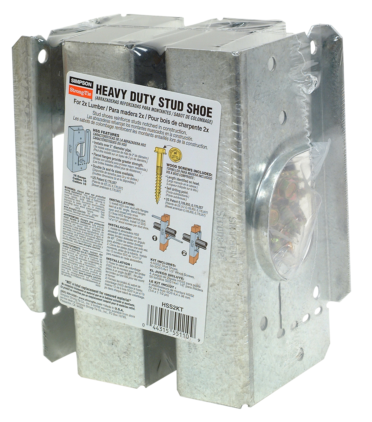 Simpson Strong-Tie HSS2KT HSS Galvanized Stud Shoe for 2x, with Strong-Drive® SDS Screws (4-Qty)