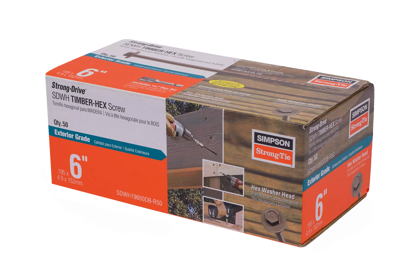 Simpson Strong-Tie SDWH19600DB-R50 Strong-Drive® SDWH™ TIMBER-HEX Screw — 0.195 in. x 6 in. 5/16 Hex, DB Coating (50-Qty) (Pack of 360)
