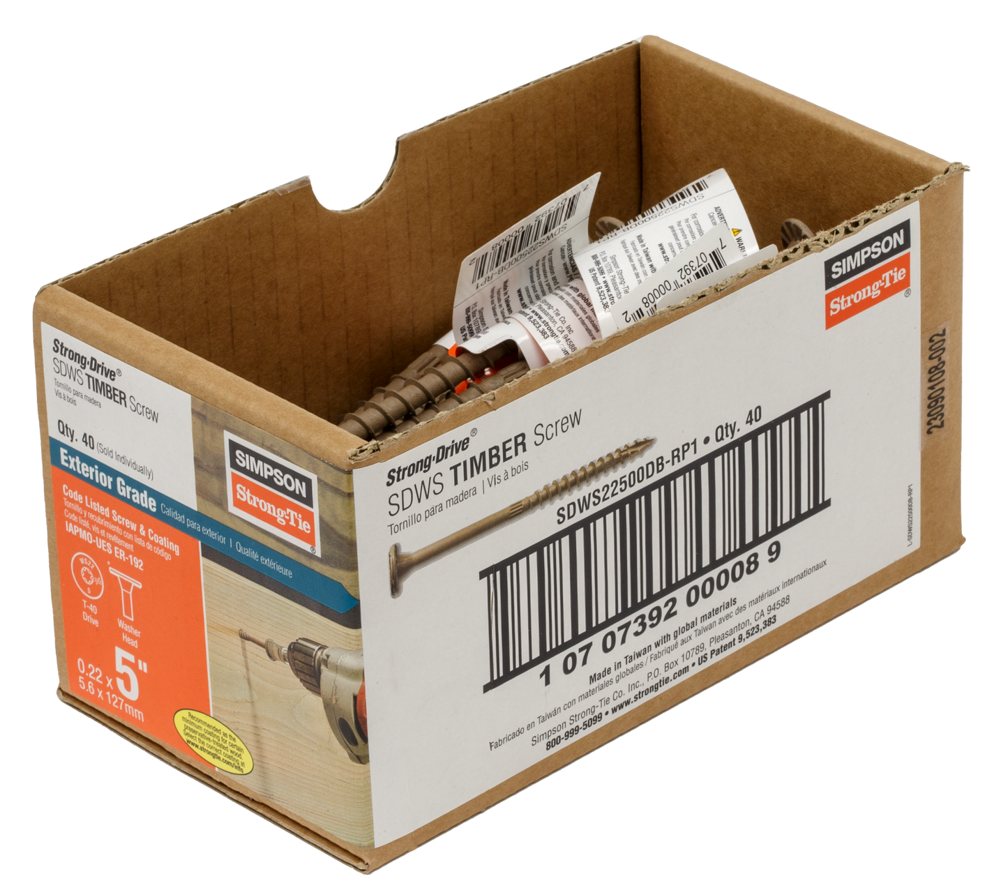 Simpson Strong-Tie SDWS22500DB-RP1 Strong-Drive® SDWS™ TIMBER Screw (Exterior Grade) — 0.220 in. x 5 in. T40, Tan