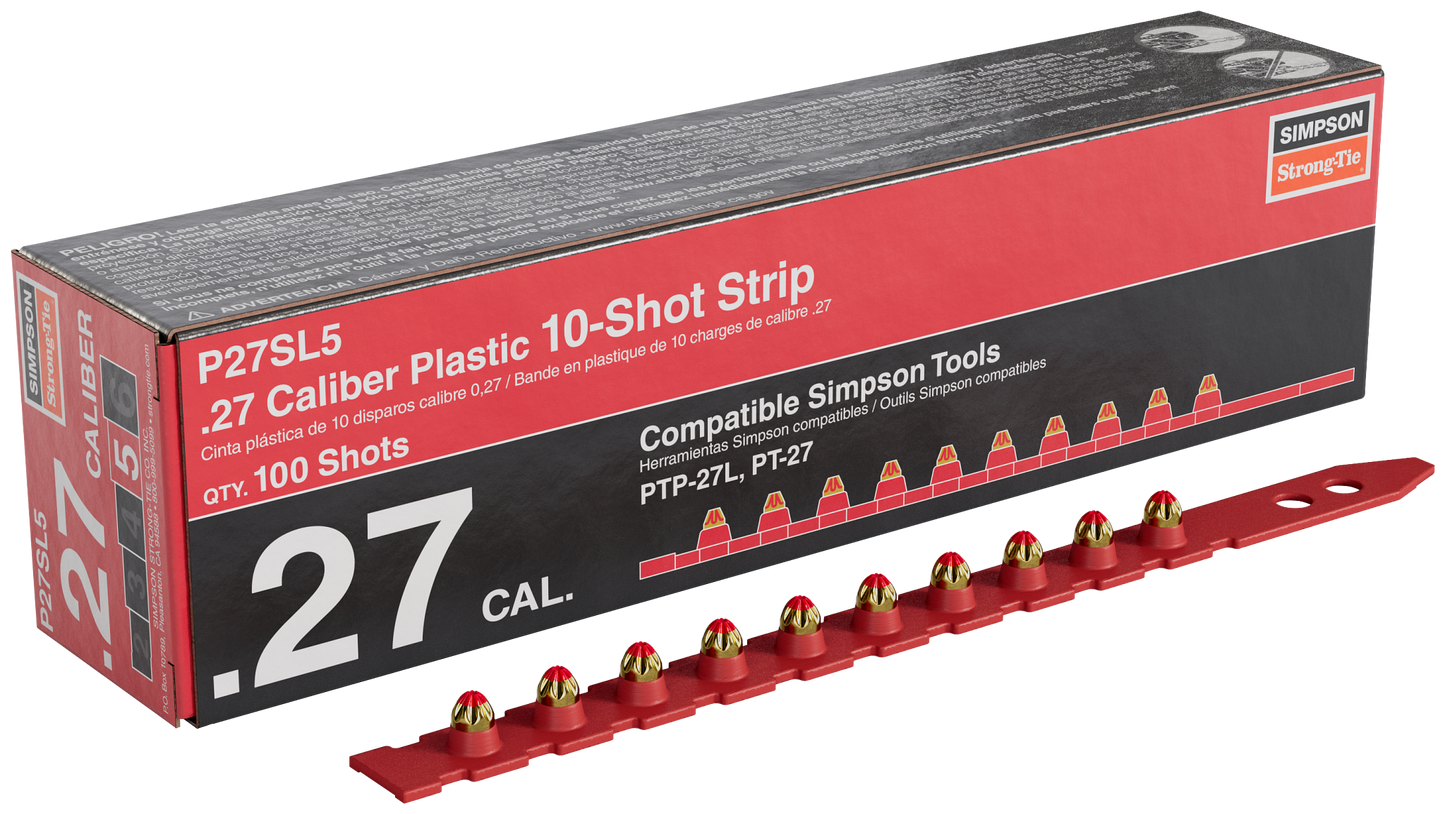 Simpson Strong-Tie P27SL5 P27SL 0.27-Caliber Plastic, 10-Shot Strip Loads, Red (100-Qty)
