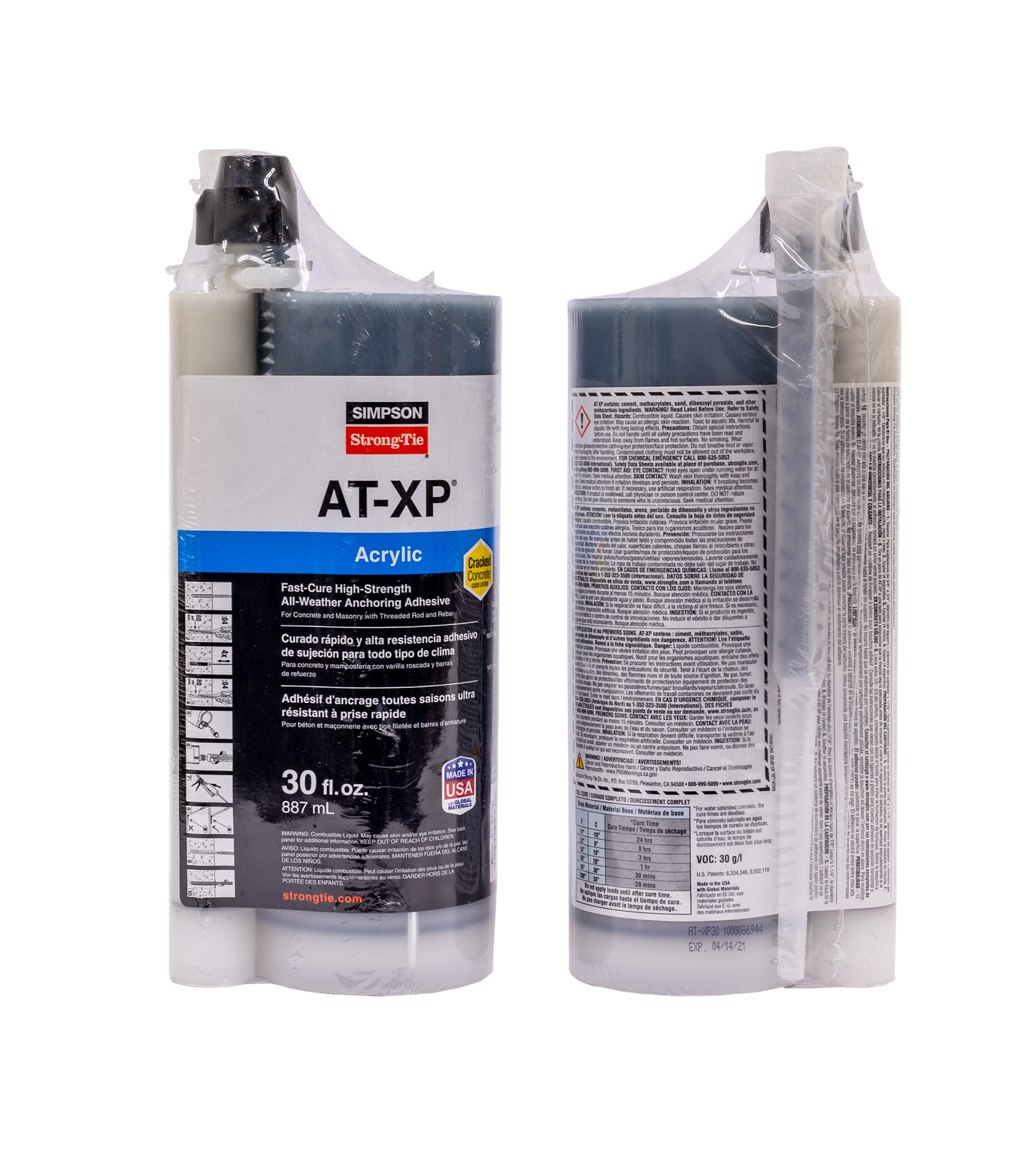 Simpson Strong-Tie AT-XP30 AT-XP® 30-oz. High-Strength Acrylic Anchoring Adhesive Cartridge w/ Nozzle