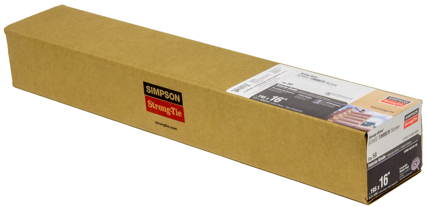 Simpson Strong-Tie SDWS191600-R50 Strong-Drive® SDWS™ TIMBER Screw (Interior) — 0.195 in. x 16 in. E-coat® (50-Qty) (Pack of 6)