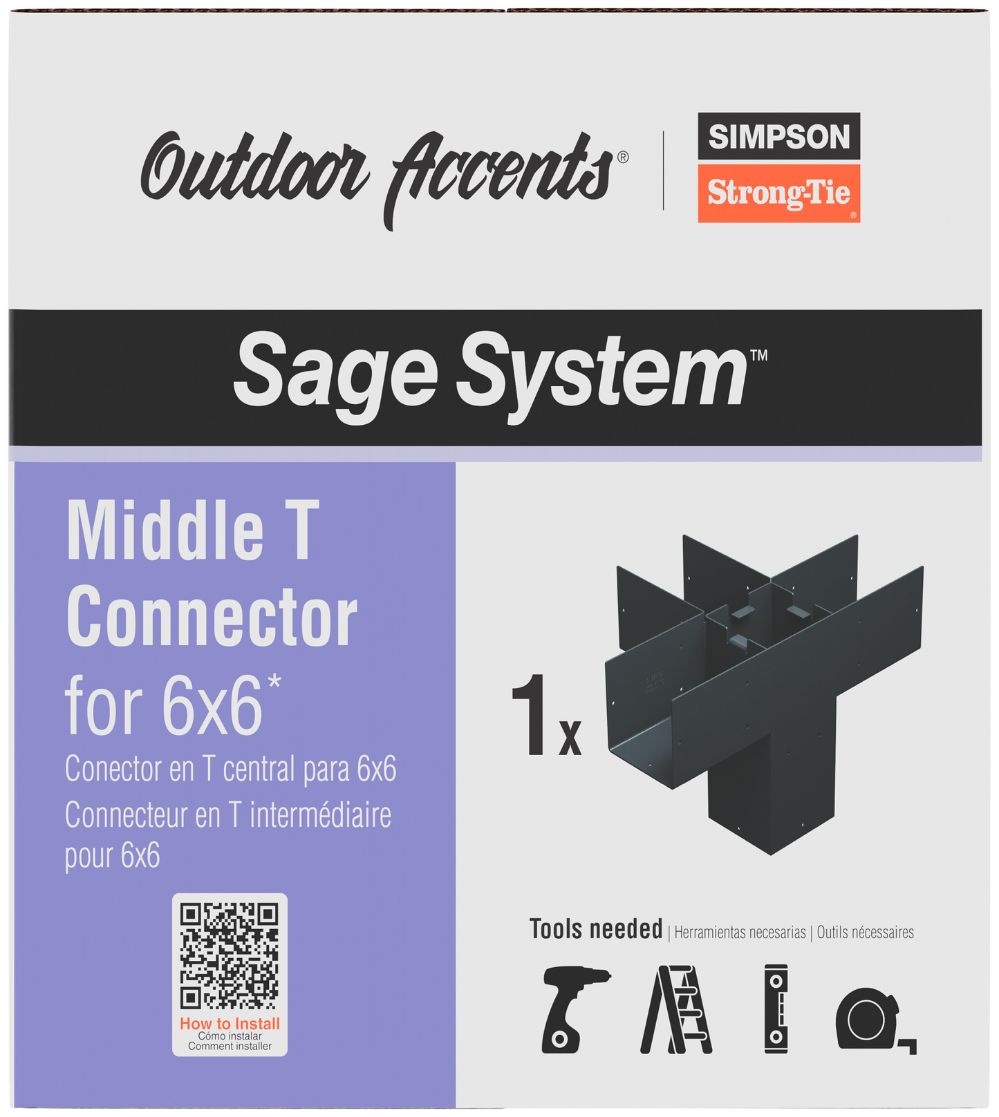 Simpson Strong-Tie SAGE-T66-KT1 Outdoor Accents® Sage System™ Black Powder-Coated Middle-T Connector for 6x6 with Screws (Pack of 18)