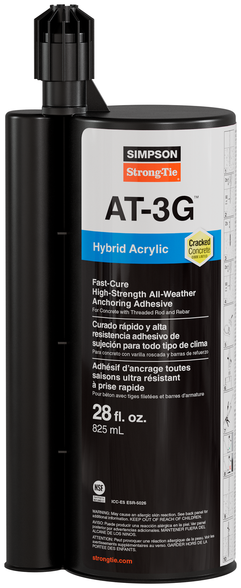 Simpson Strong-Tie AT3G30 AT-3G™ 28-oz. High-Strength Acrylic Anchoring Adhesive Cartridge w/ Nozzle (Pack of 225)
