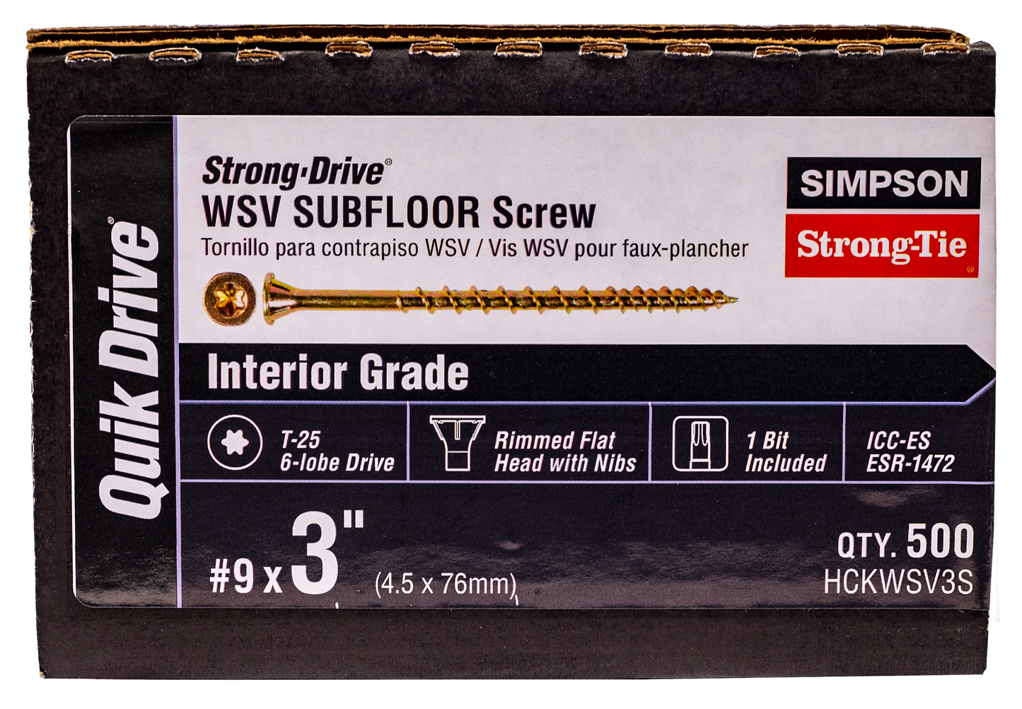 Simpson Strong-Tie HCKWSV3S Strong-Drive® WSV SUBFLOOR Screw (Collated) — #9 x 3 in. T25, Yellow Zinc (500-Qty)