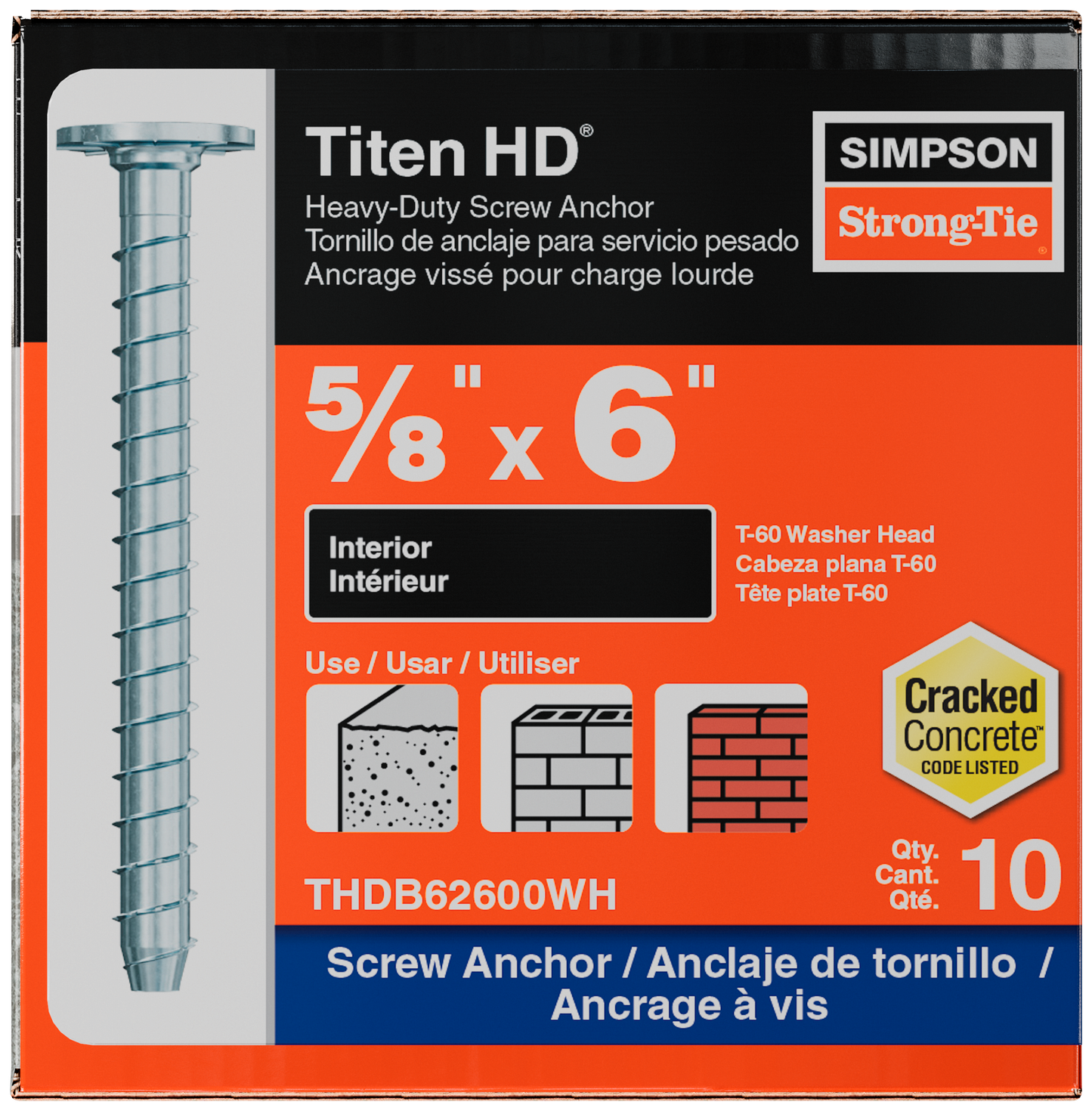 Simpson Strong-Tie THDB62600WH Titen HD® 5/8 in. x 6 in. Washer-Head Heavy-Duty Screw Anchor (10-Qty) (Pack of 300)