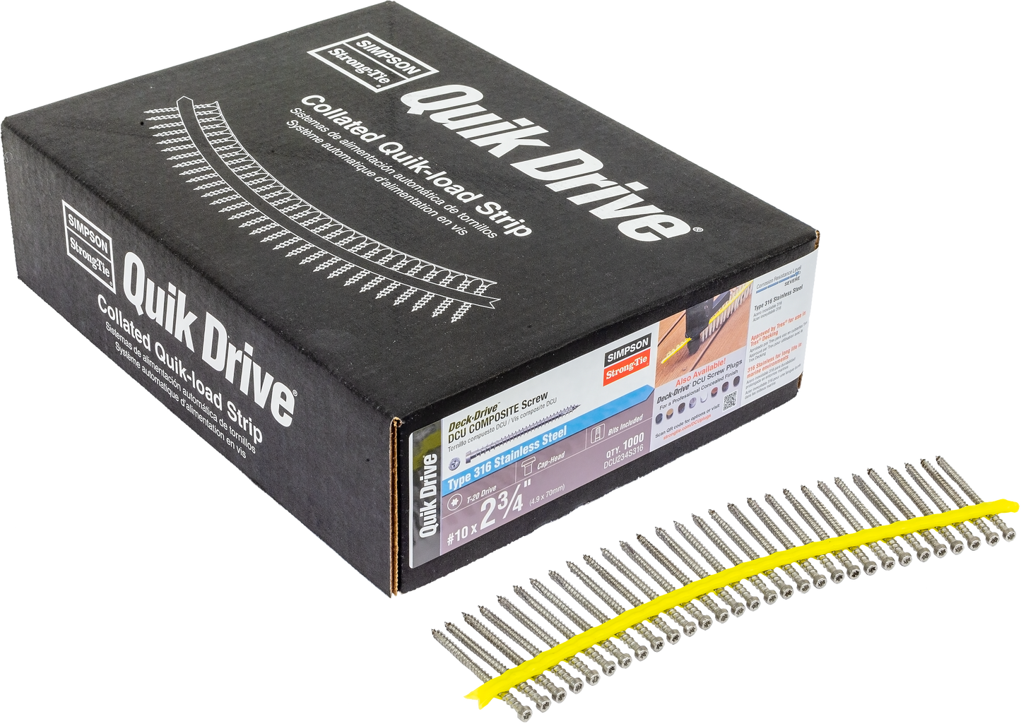 Simpson Strong-Tie DCU234S316 Deck-Drive™ DCU COMPOSITE Screw (Collated) — #10 x 2-3/4 in. Type 316 (1000-Qty) (Pack of 100)