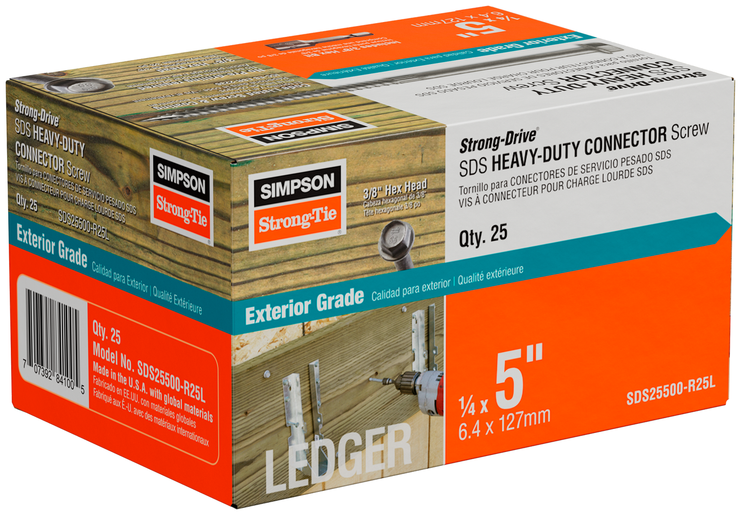 Simpson Strong-Tie SDS25500-R25L Strong-Drive® SDS HEAVY-DUTY CONNECTOR Screw — 1/4 in. x 5 in. DB Coating (25-Qty) (Pack of 480)