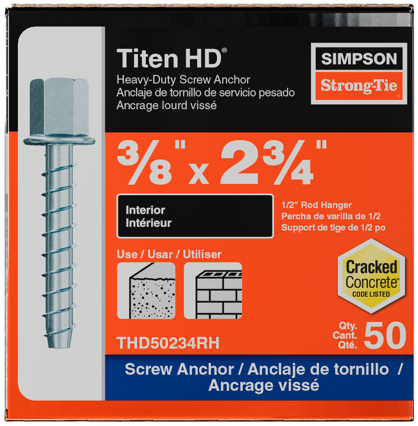 Simpson Strong-Tie THD50234RH Titen HD® 3/8 in. x 2-3/4 in. Threaded Rod Hanger for 1/2 in. Rod (50-Qty)