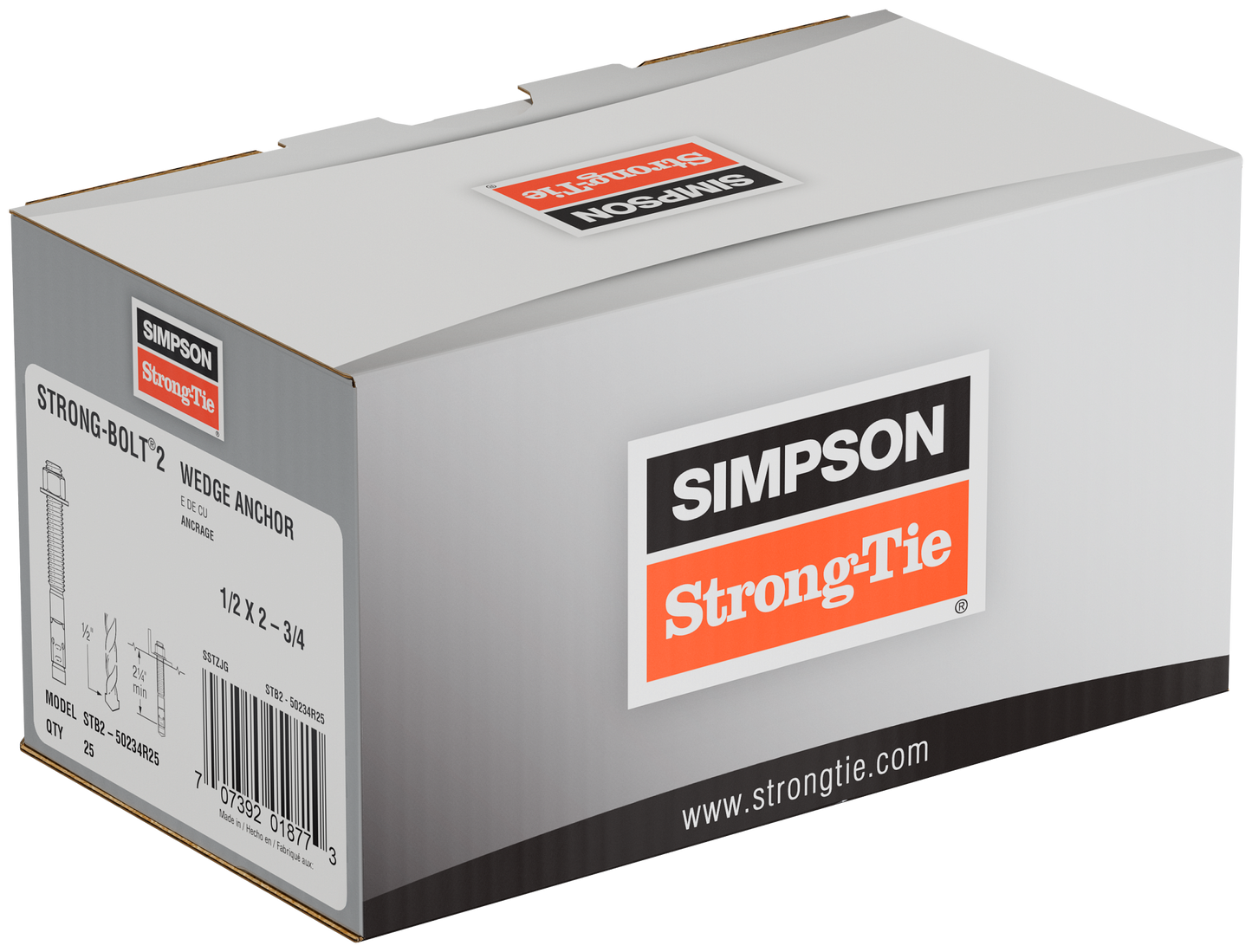Simpson Strong-Tie STB2-50234R25 Strong-Bolt® 2 — 1/2 in. x 2-3/4 in. Wedge Anchor (25-Qty) (Pack of 5)