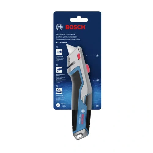 BOSCH H11-13000-1 Retractable Utility Knife, Cushioned Slide Button, Integrated Blade Storage, Includes 3 Blades