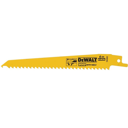 DEWALT DW4802 Wood Cutting 6" 6 TPI Taper Back Bi-Metal Reciprocating Saw Blades