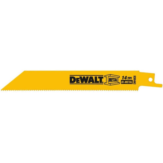 DEWALT DW4808 Metal Cutting 6" 14 TPI Straight Back Bi-Metal Reciprocating Saw Blades