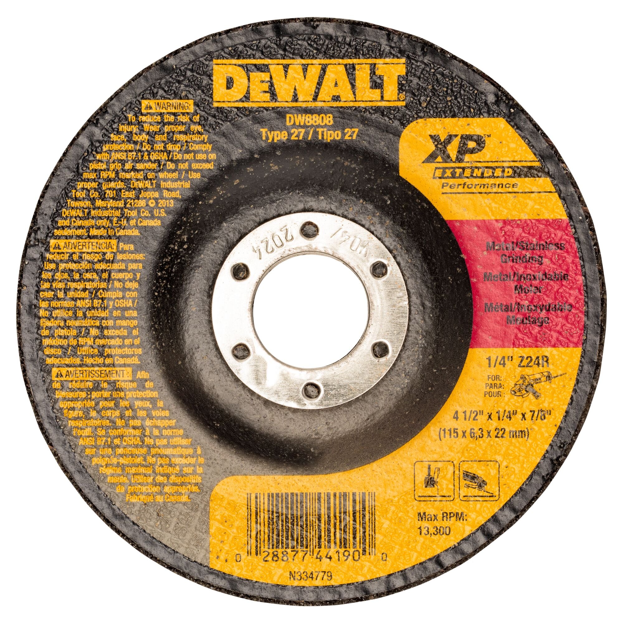 DEWALT DW4523 4-1/2" x 1/4" x 5/8"-11 High Performance Metal Grinding Wheel